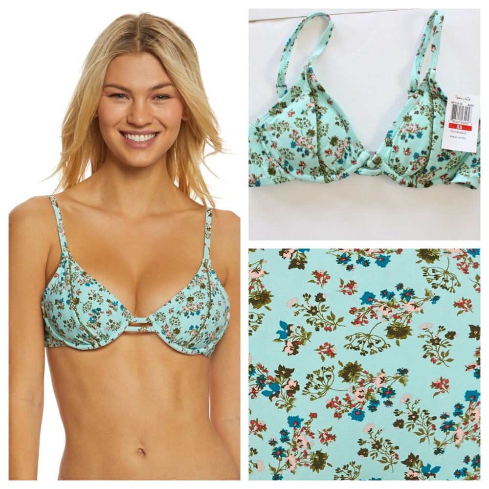 Splendid Bikini Swim Bra Top Floral Green XSmall Underwire NWT